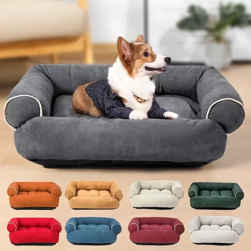 Superweiches Haustier-Hundebett, Hundesofa, Tiefschlafbett, rechteckiges Haustierbett im Sofa-Stil mit rutschfester Kunststoffboden, verdickte warme