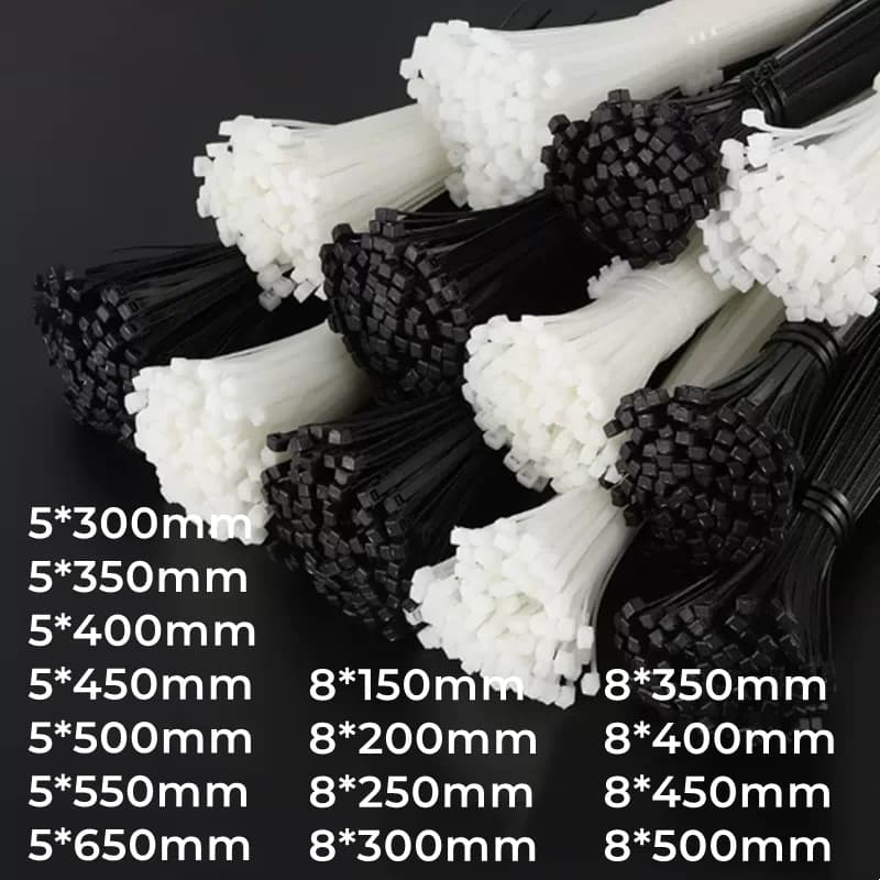 Schwarz weiß selbstsicher nder Kunststoff-Nylon binder 5*300mm ~ 8*500mm Kabelbinder-Befestigungs ring Kabelbinder Reiß verschluss riemen
