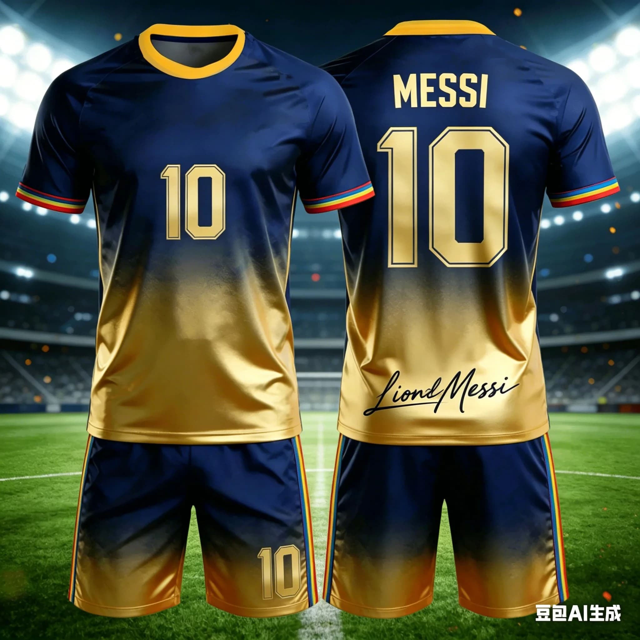 Sommer Neuer Messi-Stil Farbverlauf 3D Fußball-Fan-Set Anpassbare Größe 10 Erwachsene/Kinder Kurzarm-Shorts-Set Geburtstagsgeschenk Kinder