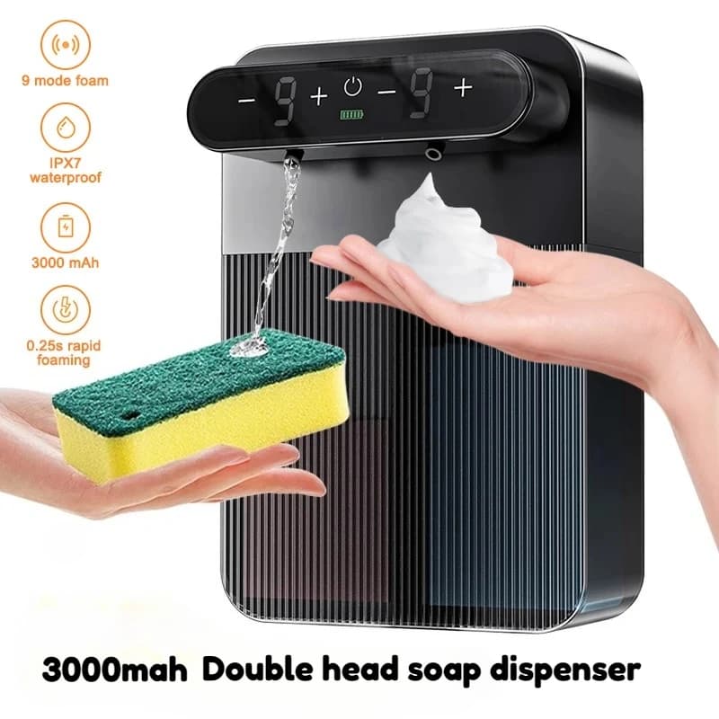 3000 mAh automatischer Schaum- und Gel-Seifenspender zur Wandmontage, intelligentes Display, berührungsloser Sensor, Schaumspender, Handwascher,