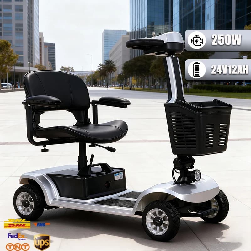 Tragbarer 4-Rad-faltbarer Elektroroller für Erwachsene, E-Roller für ältere Menschen für Behinderte, Mobilität, ältere Menschen mit Armlehne,