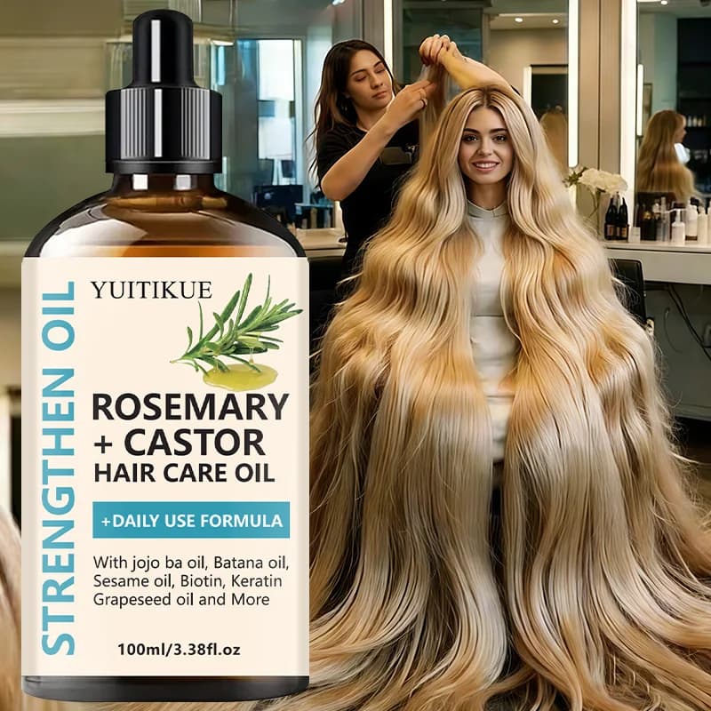 YUITIKUE Rosmarin + Rizinusöl Stärkendes Haaröl - Täglich Anwendbares Haarpflegeöl mit Jojoba- & Batana-Öl für Haarwachstum