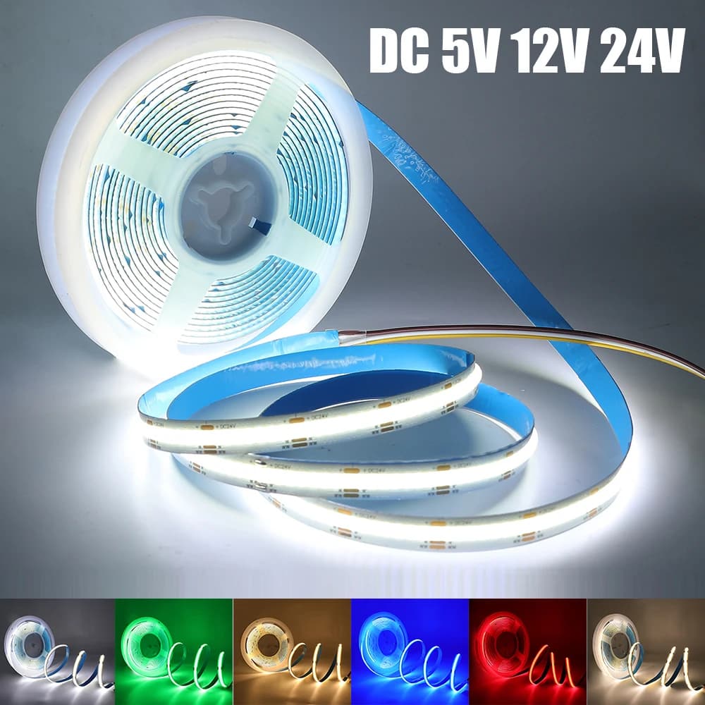 5 V, 12 V, 24 V, COB-LED-Streifen, hohe Dichte, RA90, 320 LEDs, warm, Natur, kühles Weiß, Rot, Eisblau, Gelb, Rosa, flexibles Band, lineares Licht
