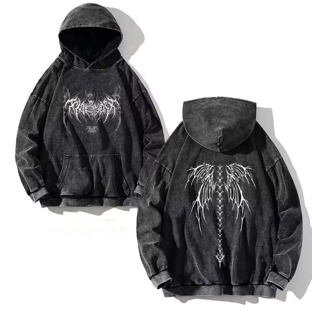 Y2k gewaschene Hoodies Vintage Baumwolle Frauen Männer Schädel Kreuz druck Kapuzen pullover übergroße Hip Hop männliche Pullover Winterkleid ung