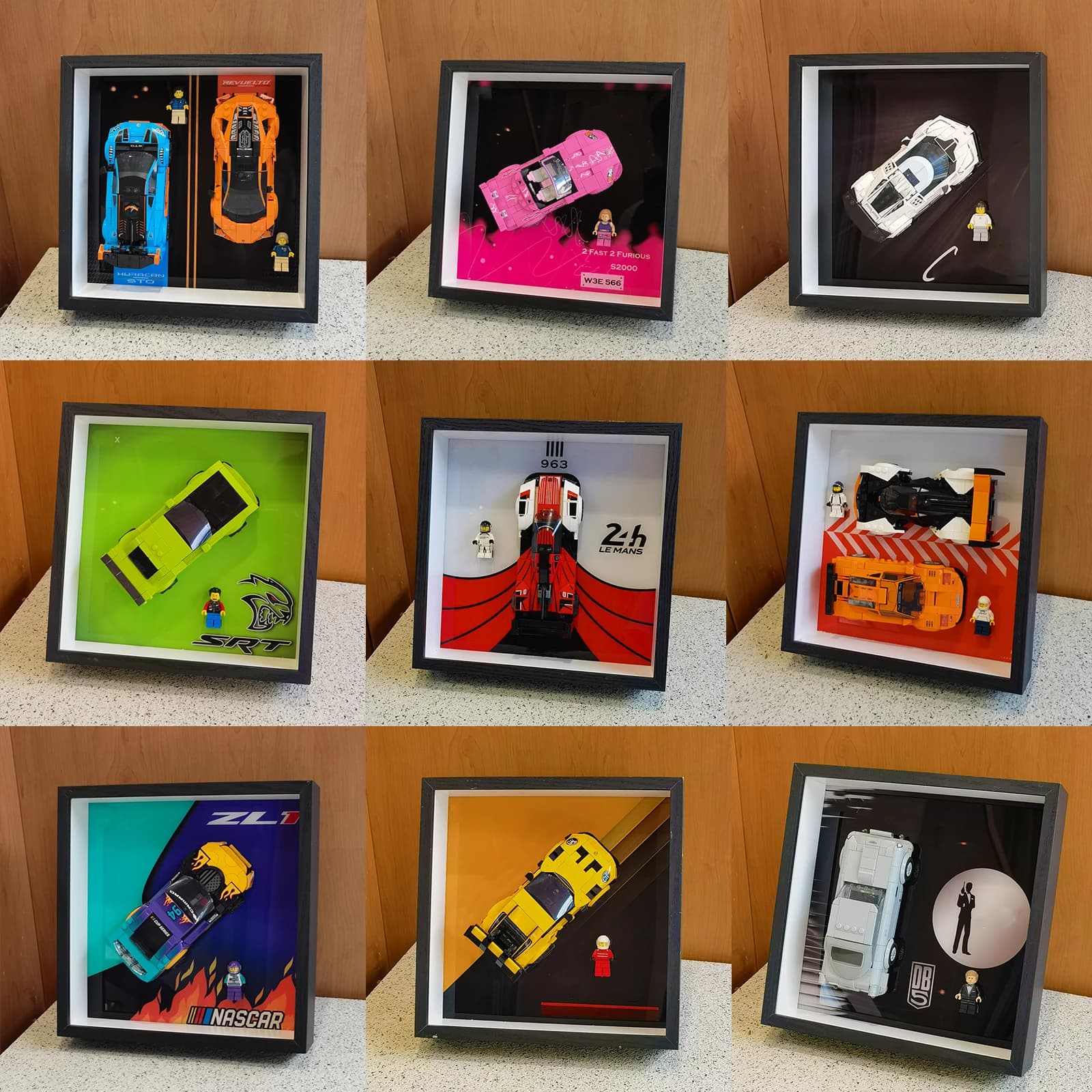 Displayrahmenbox für LEGO Speed ​ ​ Champions-Serie 77237,77238,77239,77240,77241 – Sammler-Miniracers, staubdichter Stauraum
