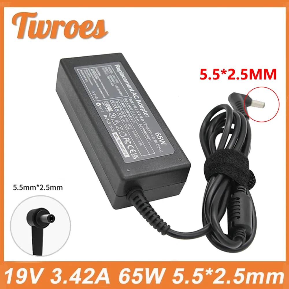 19V 3,42A 5,5x2,5mm 65W AC Laptop Adapter Ladegerät für Asus X401A X550C A450C Y481 X501LA X551C V85 A52F X555 / TOSHIBA / GATEWAY