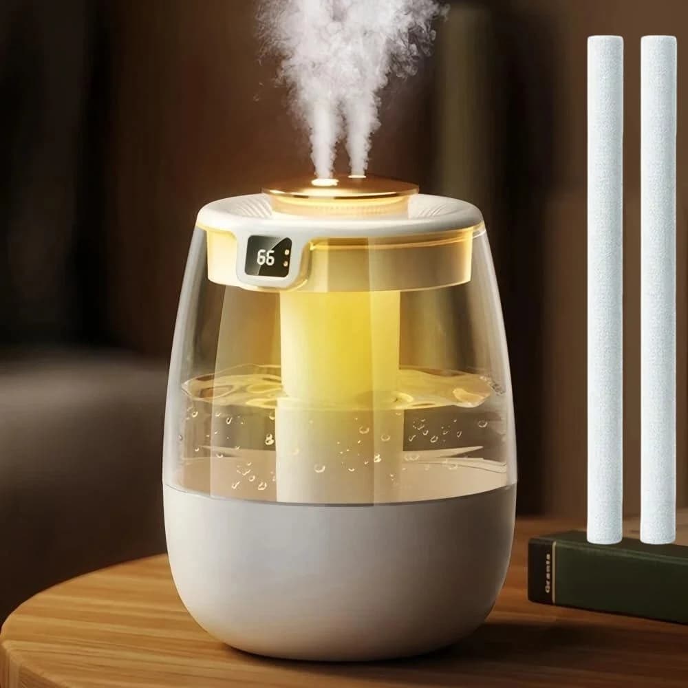 Luftbefeuchter, professionell, große Kapazität, Doppelsprühöffnung, kühler Nebel, für Zuhause, Büro, leiser Tisch-Luftbefeuchter mit Nachtlicht