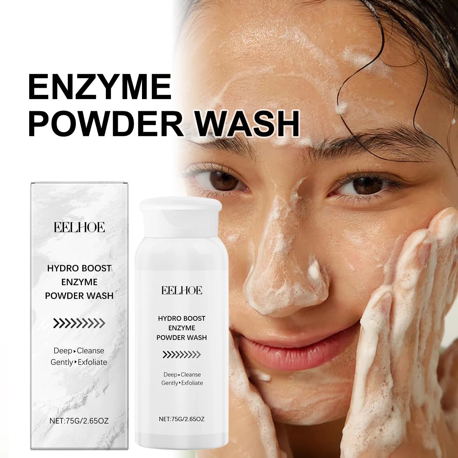 Enzym-Gesichtswaschpulver, 75 g, sanfter Peeling-Reiniger für empfindliche Haut, entfernt Schmutz, hellt die Haut auf, reisefreundliche Formel