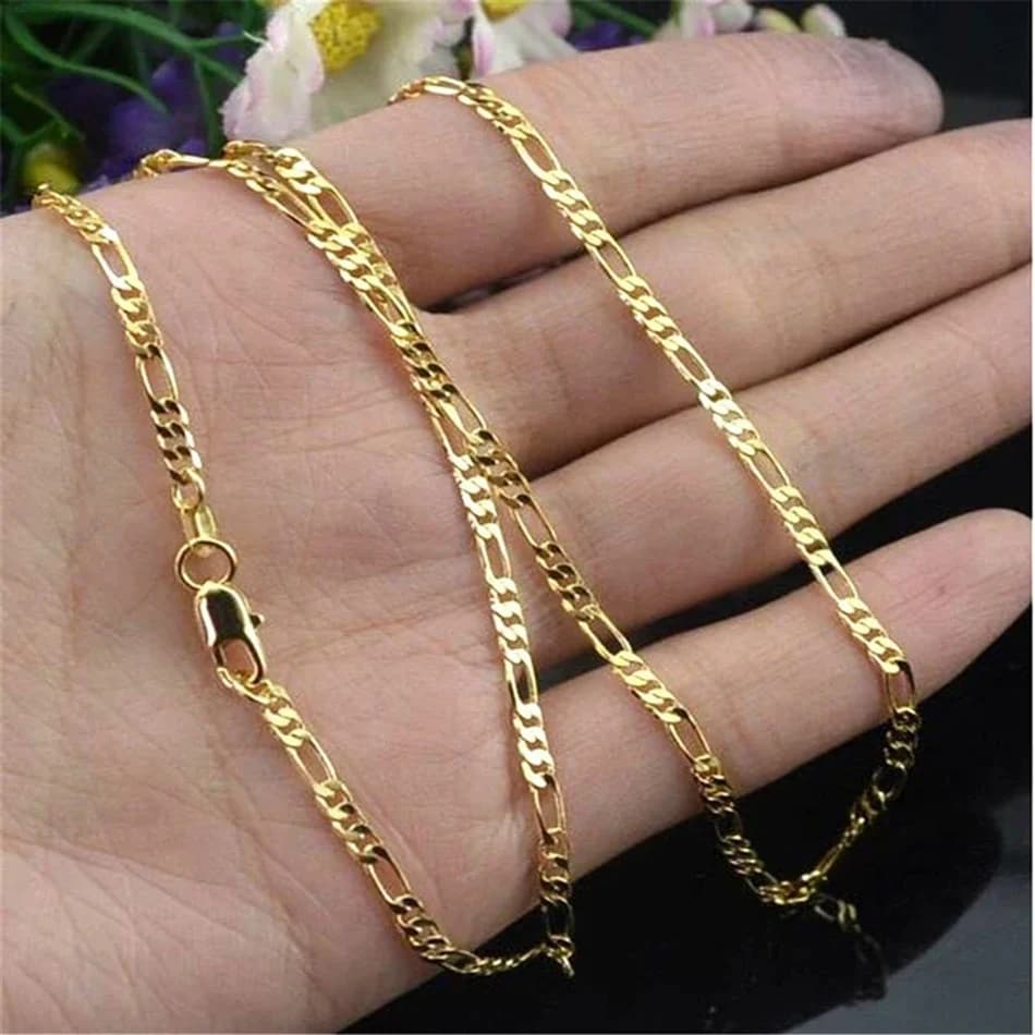 Exquisite Mode 18K vergoldete Halskette für Damen und Herren, Größe 16-30 Zoll, Schmuck, 4mm Figaro-Kettenhalsketten, Großhandel