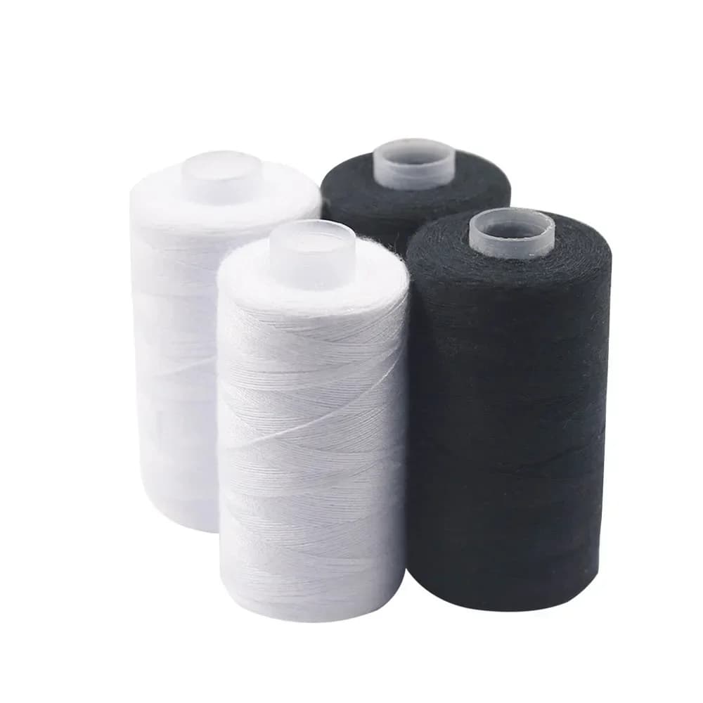 2 Stück 500 m Nähgarn-Set aus Polyester, stark und langlebig, schwarz-weiße Nähgarnfäden für Handmaschinen