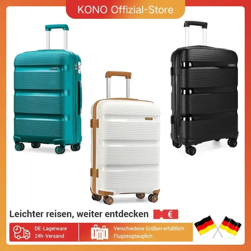 KONO  Handgepäck Trolley Koffer mit TSA Schloss, 4 Zwillingsrollen, Modischer Polypropylen Hartschalenkoffer