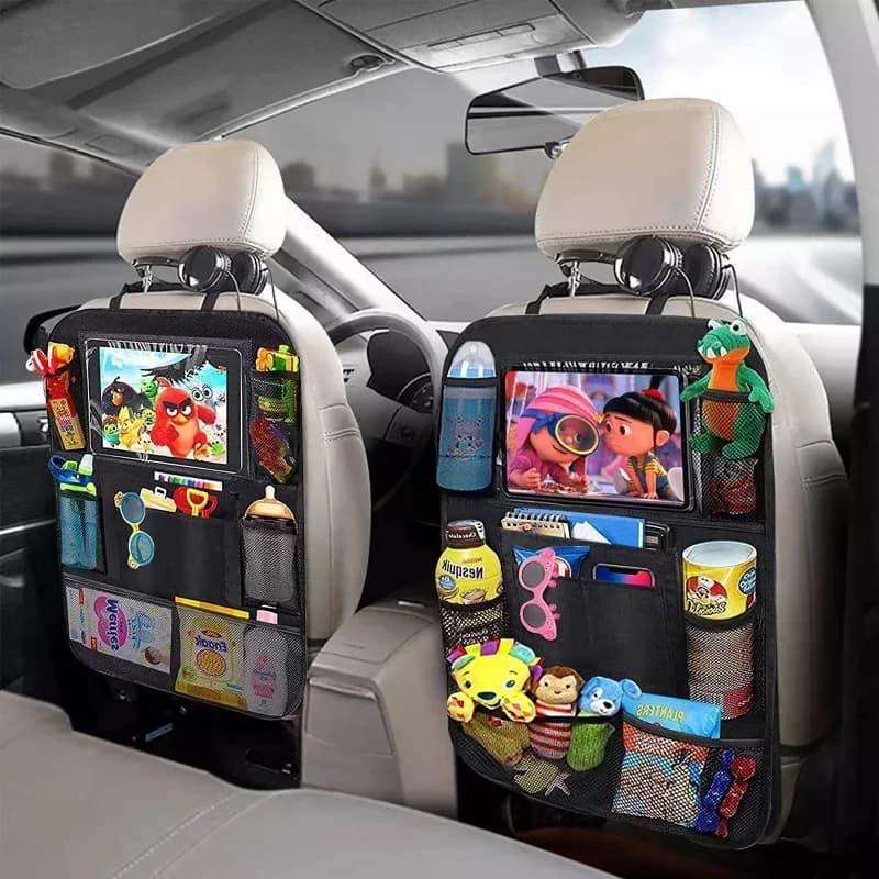 Auto-Rücksitz-Organizer mit Tablet-Halterung – Aufbewahrung und Sitzschutz mit mehreren Taschen für Kinder/Haustiere