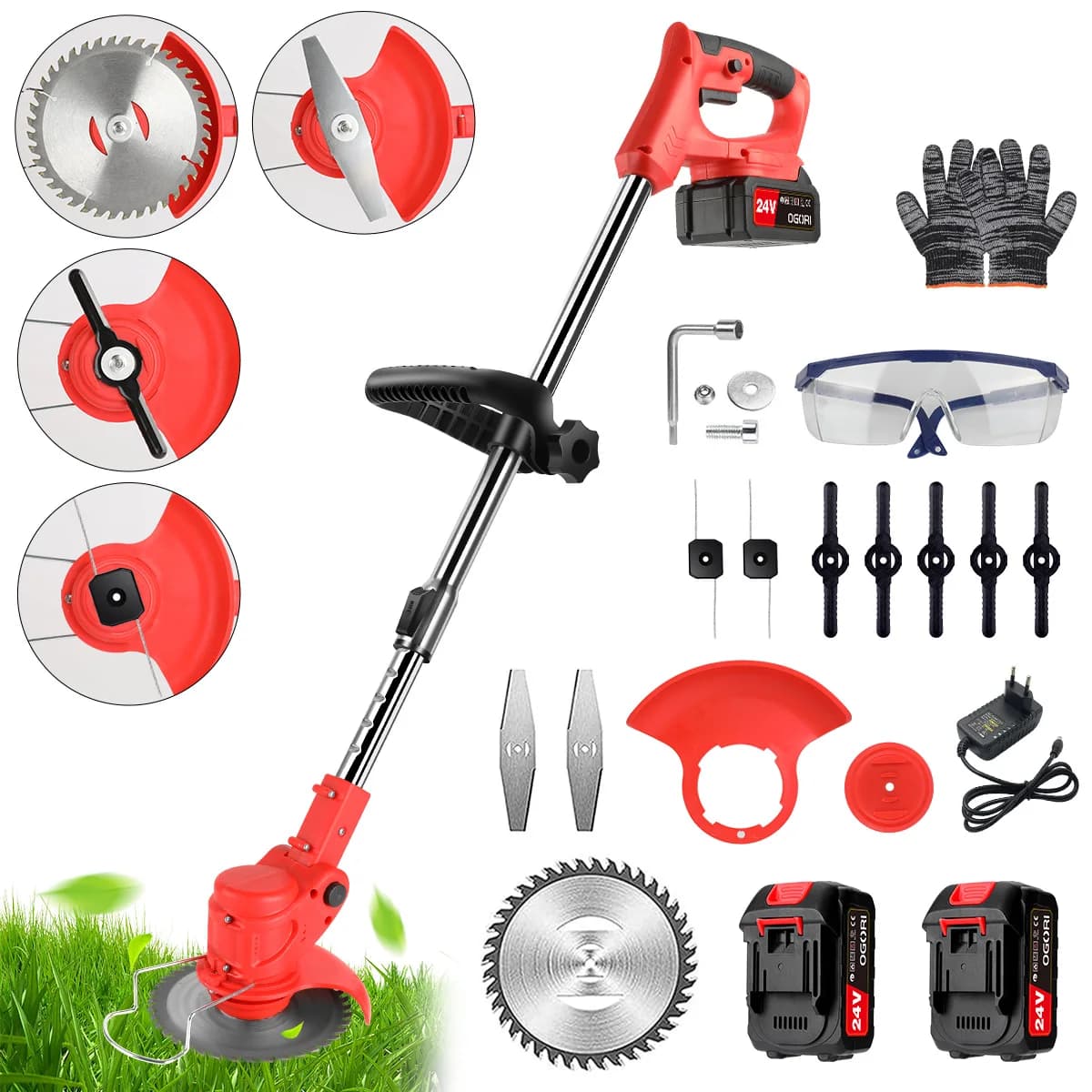 24-V-Rasentrimmer, elektrischer Akku-Rasentrimmer mit Akku, Rasenmäher, Gartenschneider, Gartengeräte zum Reinigen von Unkrautblumen