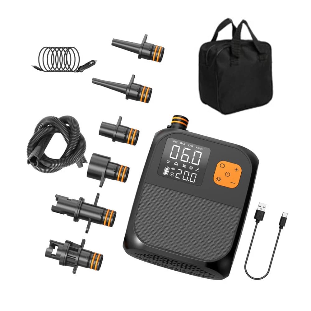 25 PSI tragbare Paddle-Board-Pumpe, Hochdruck-elektrische Luftkompressorpumpe, Powerbank mit 6 Düsen und LED-Licht
