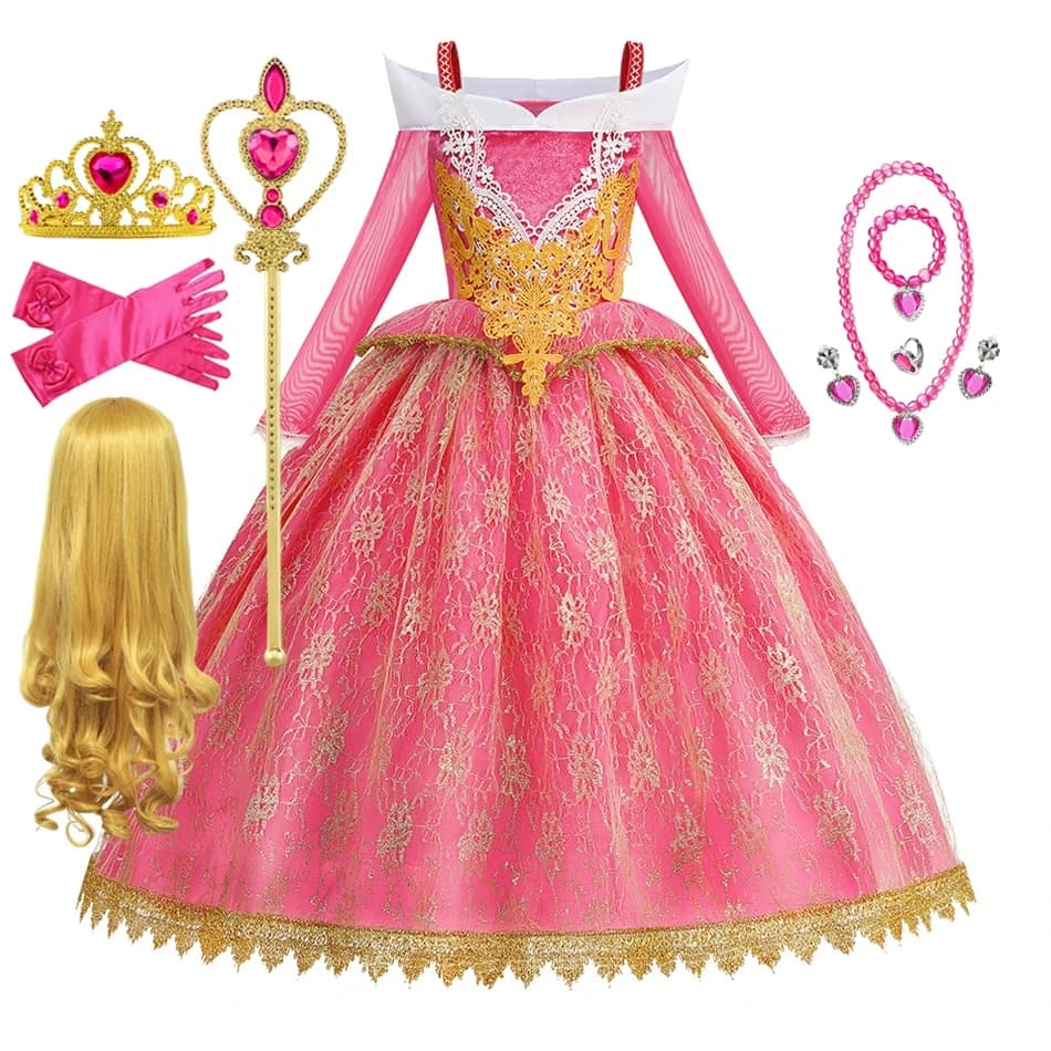 Mädchen Prinzessinnen-Kostüm Aurora Vestidos Cosplay-Kleid Mädchen Halloween Karneval Geburtstag Outfit Party Ballkleid