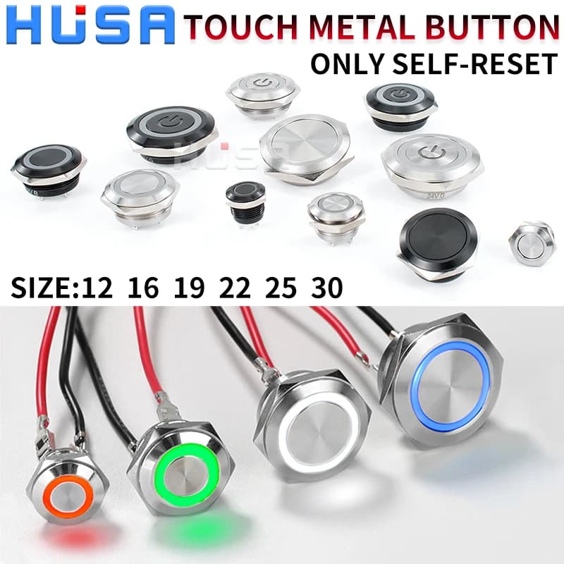 12/16/19/22/25/30mm Kurzhub Mini Wasserdicht Metall Druckschalter Power Led Licht Momentary 5/12/24/220V schwarz 1NO
