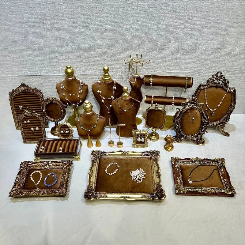 Samt Schmuck Display Stand Luxus Halsketten Zähler Displays Halter Retro Ringe Lagerung Rack Schießen Schmuck Schaufenster Regal