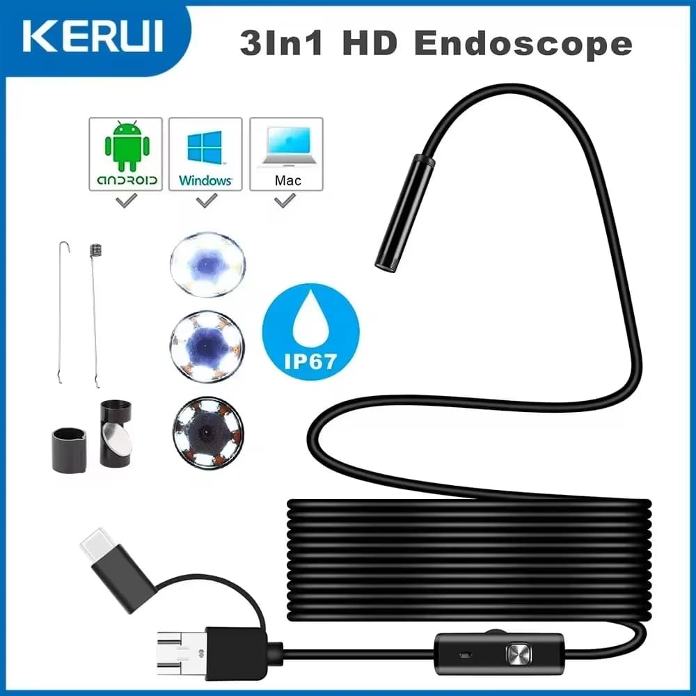 7mm android endoskop kamera 3 in1 micro usb typ c borescope mini kamera wasserdicht led auto inspektion für huawei xiaomi pc