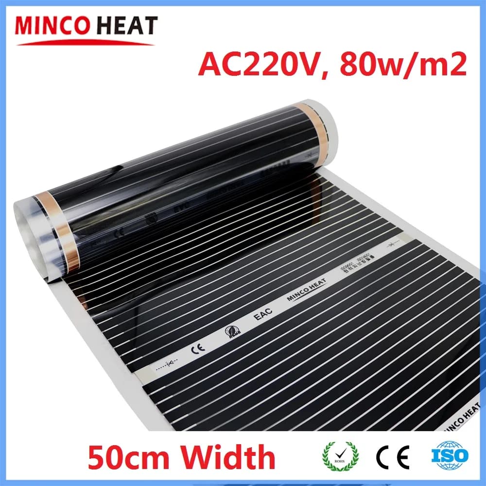 Alle Größen 80w/m2 Infrarot ac220v warme Matte 50cm Breite Fußboden heizungs folie Energie einsparung