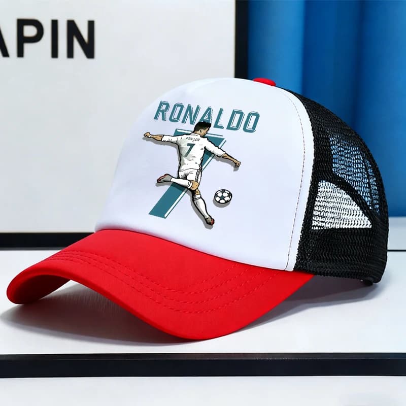 CR7 Mesh-Baseballkappen, Cartoon-Fußballstar Ronaldos, Sportmützen für Erwachsene und Kinder, Jungen und Mädchen, Sommer, Outdoor, Sonnenschutz,