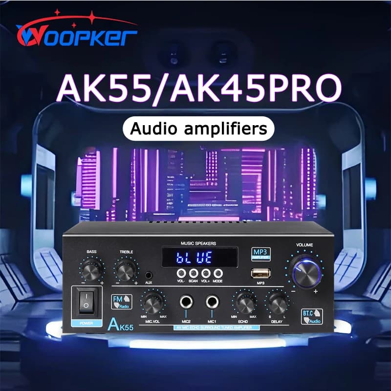 Woopker AK55/AK45 Pro/AK390/AK380 Tonverstärker Bluetooth-Verstärker HiFi Digital Audio Subwoofer 2-Kanal FM USB Heimkino