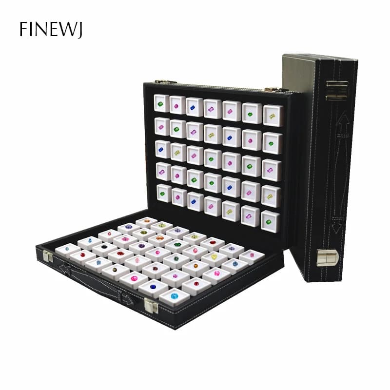 Gitter Schmuck Edelstein Reise Display Leder Tragetasche Vitrine Lose Diamant Edelstein Perlen Sammlung Aufbewahrungsbox Glasdeckel
