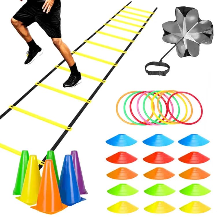 Agility Speed Ladder Nylonbänder Markierungsscheiben Exerciser Widerstand Drag Fallschirme Sport Laufen Aufwärmen Trainingsleiter Werkzeug