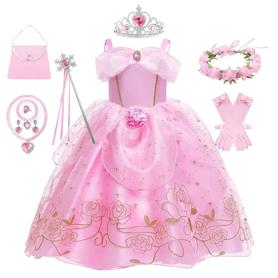 Kind Prinzessin rosa Kleid Mädchen Sommer Phantasie Party Kleidung Kinder schlafen Schönheit Blume Kleider Weihnachten Karneval Kostüm Stoff