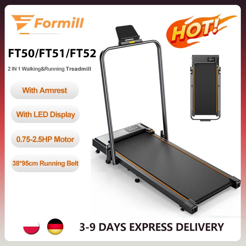 Formill FT51/FT50/FT52 Laufband 2-in-1 Geh- und Laufband mit 0,75-2,5 PS, faltbar, Untertisch-Laufband, 38*95cm Lauffläche mit Armlehne, LED-Display,