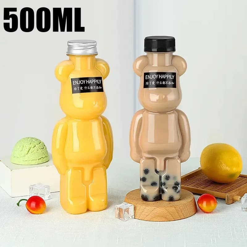 500 ml Nette Bär Milch Tee Flasche Einweg PET Transparent Saft Flasche Cartoon Bär Tragbare Saft Joghurt Flasche