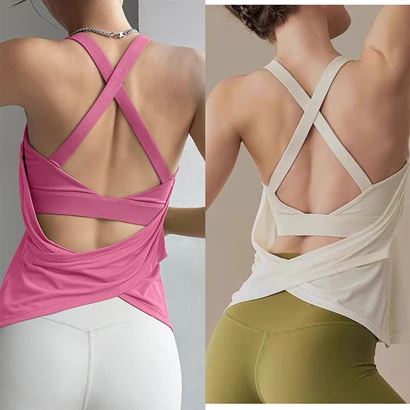 Zweiteiliger Yoga-Anzug mit Brustpolster und gefälschter Weste, sexy Lauftraining, schöner Rücken-BH, Pilates, Fitness, Sport, ärmelloses Oberteil