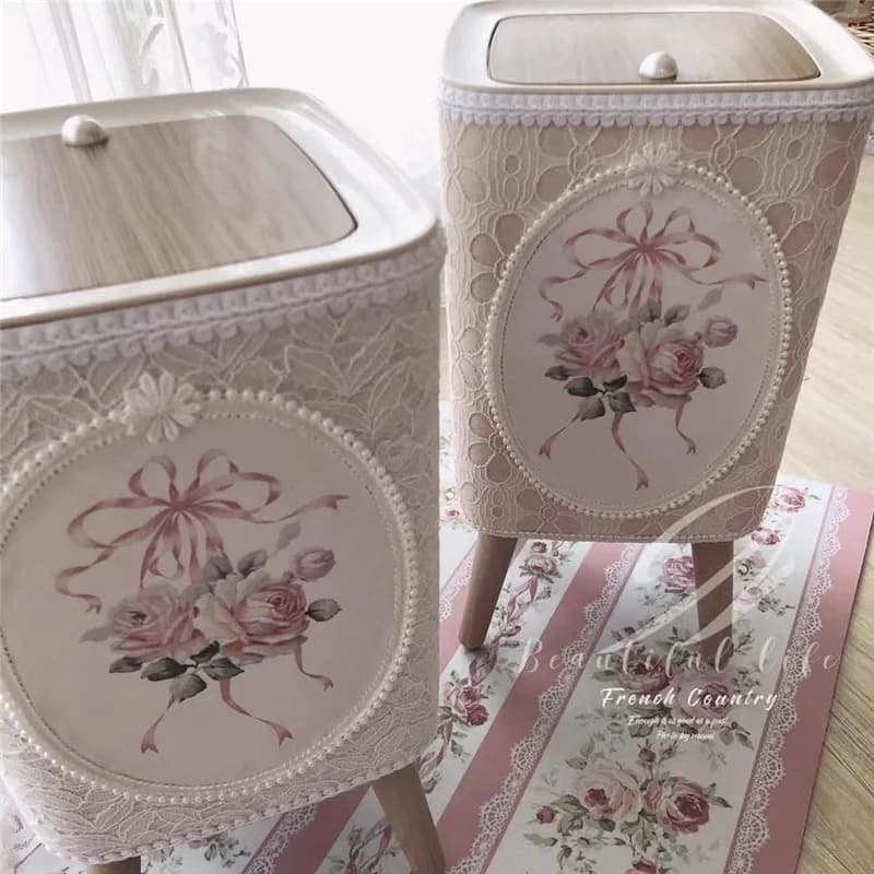 Retro Spitze Aufbewahrung eimer Wohnkultur Wohnzimmer Küche Esszimmer große Kapazität Mülleimer drücken Deckel Rosen Aufbewahrung eimer