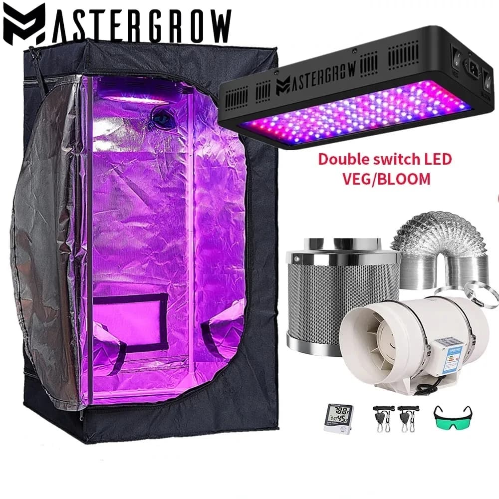 Hydroponisches Wachstumssystem, Wachstumszelt-Set, Growbox, 1000 W, Vollspektrum-LED-Wachstumslicht, 4-Zoll-Kanalventilatoren, Kohlefilter für