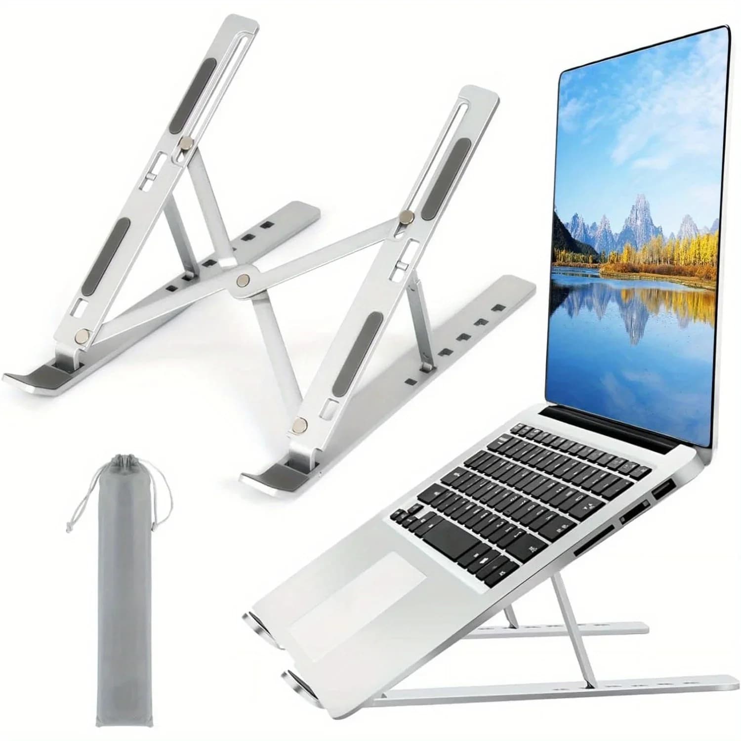 Verstellbarer Laptopständer aus Aluminium – 6-stufige Höhe, faltbares und tragbares Design für 8-16-Zoll-Laptops, verbesserte Belüftung und