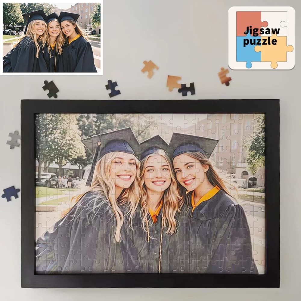 【Maßgeschneidert】Holzpuzzles mit Rahmen, individuelle Abschluss-Fotopuzzles als Geschenk, personalisierbar, Holzrahmen in mehreren Farbgrößen,