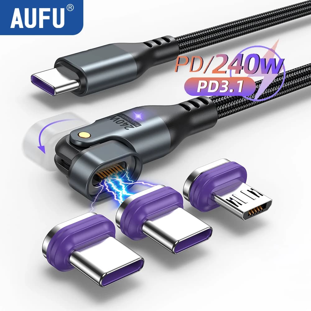 AUFU 16pin 180 Drehen Magnetische Kabel 240 W Schnelle Lade Micro USB Typ C Kabel Für iPhone Xiaomi Samsung Magnet USB Telefon Kabel