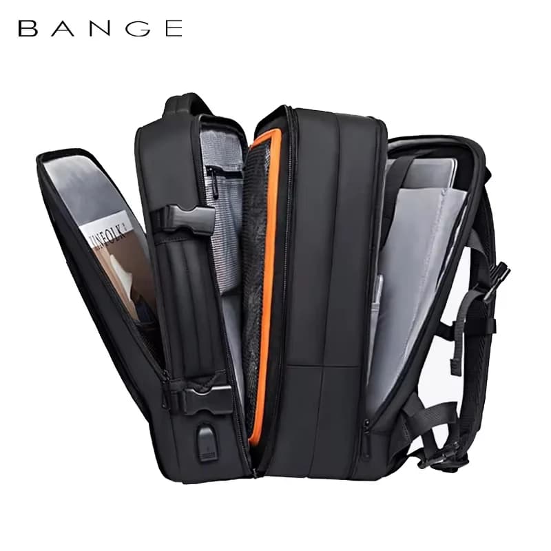 BANGE Erweiterbarer Herrenrucksack, wasserdicht, 17,3-Zoll-Laptop-Rucksack, große Kapazität, Wandern, Reisetasche, männliche Rucksäcke für