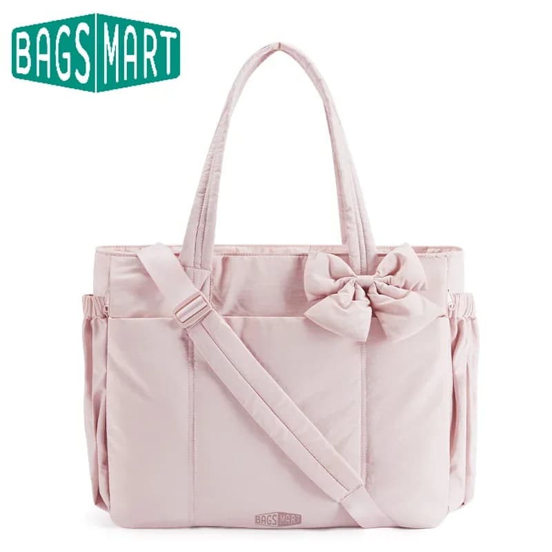 BAGSMART Gepolsterte Tragetasche mit Schleife, lässig, gesteppt, gepolstert, Damen-Umhängetaschen, passend für 15,6-Zoll-Laptops, große