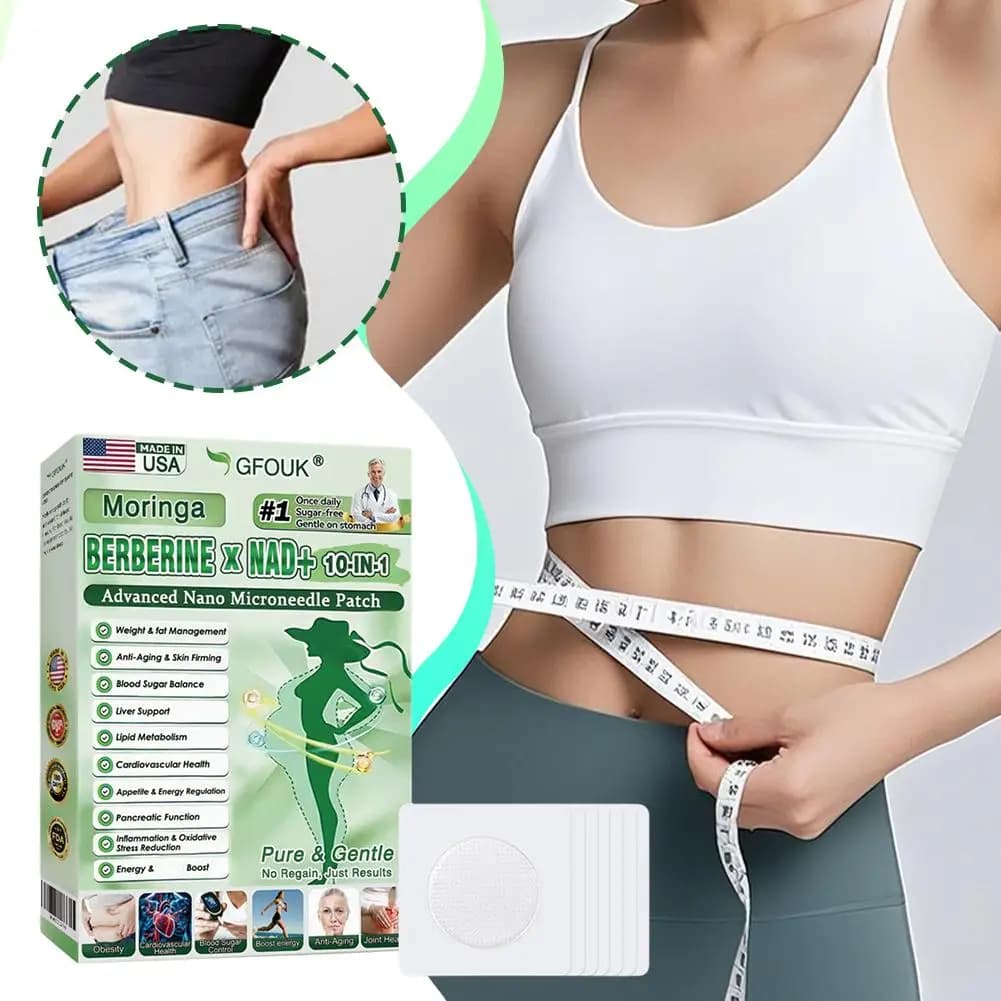 GFOUK Moringa Berberine NAD Patch 10in1 Nano-Mikronadel Gewichtsmanagement Blutzuckerkontrolle Anti-Aging Transdermales Serum-Pflaster