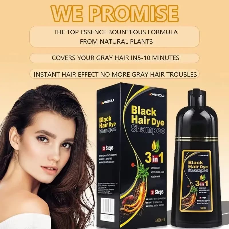 Meidu 3-in-1-Shampoo zum Instant-Färben, natürliche schwarze Farbe für Männer und Frauen, Haarfärbemittel, pflanzliches