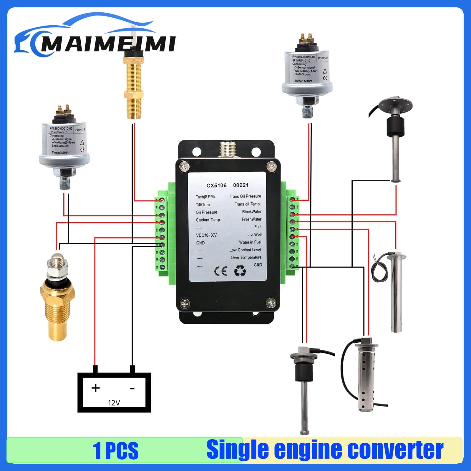 MAIMEIMI NMEA 2000 Multifunktions-Konverter-Adapter 0–190 Ohm bis zu Sensoren NMEA 2000 Konverter für Boot, Yacht, Marine-Sensor