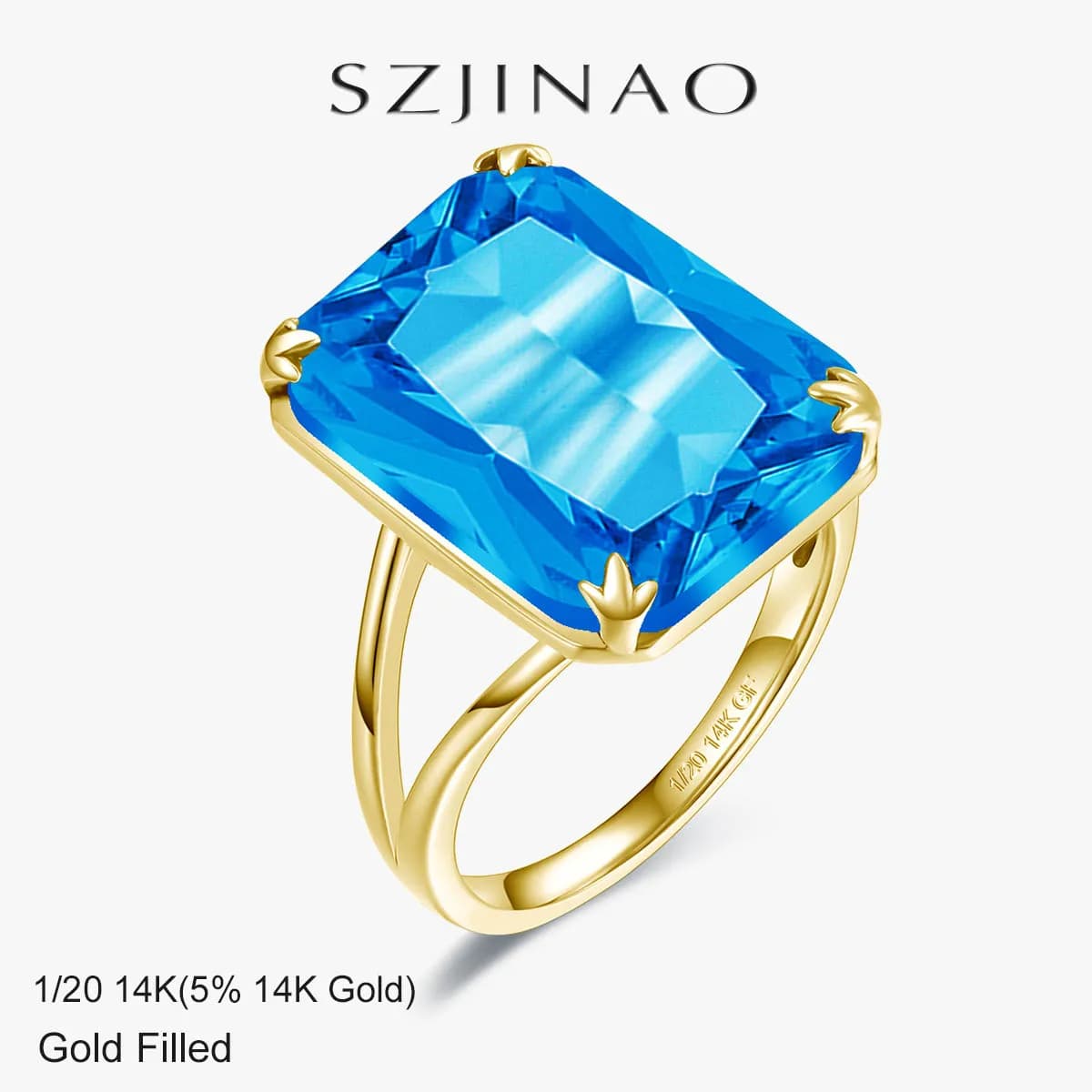 Blauer Topas-Ring, massiv, 14 Karat Gold gefüllt, 100 % echtes Antioxidans für Damen und Herren, Weihnachtsgeschenke, Vintage-Schmuck