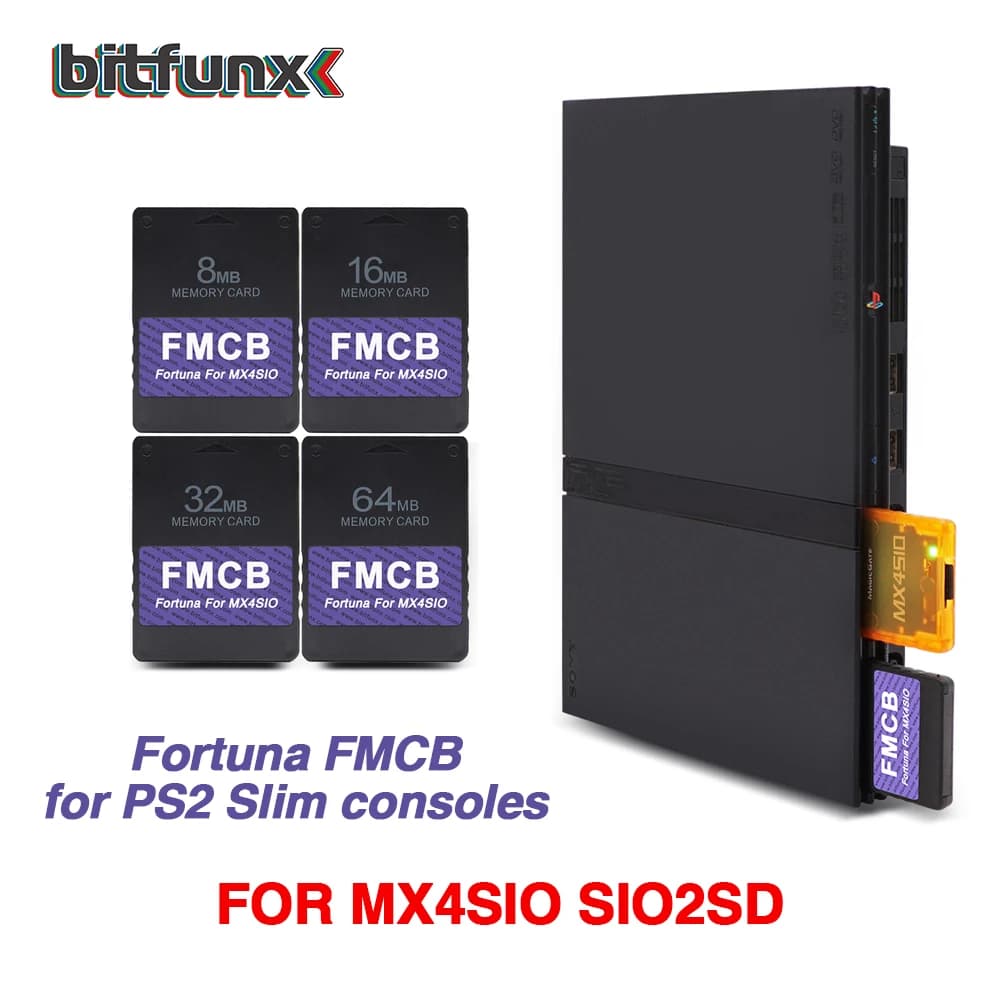 Bitfunx Fortuna Free McBoot OPL-Speicherkarte für PS2 MX4SIO SIO2SD SD-Adapter für PS2 Slim Spielekonsole