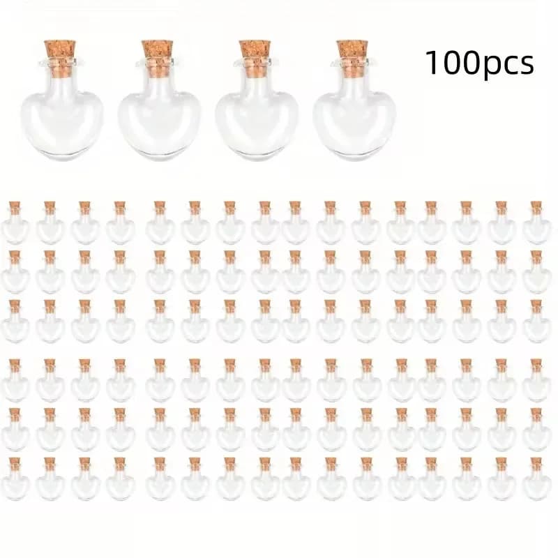 50/100 Stück Mini-Herz-Glasflaschen mit Flaschenverschluss, 2 ml, oval, herzförmig, transparent, Proben-Aufbewahrungsbehälter, Heimdekoration