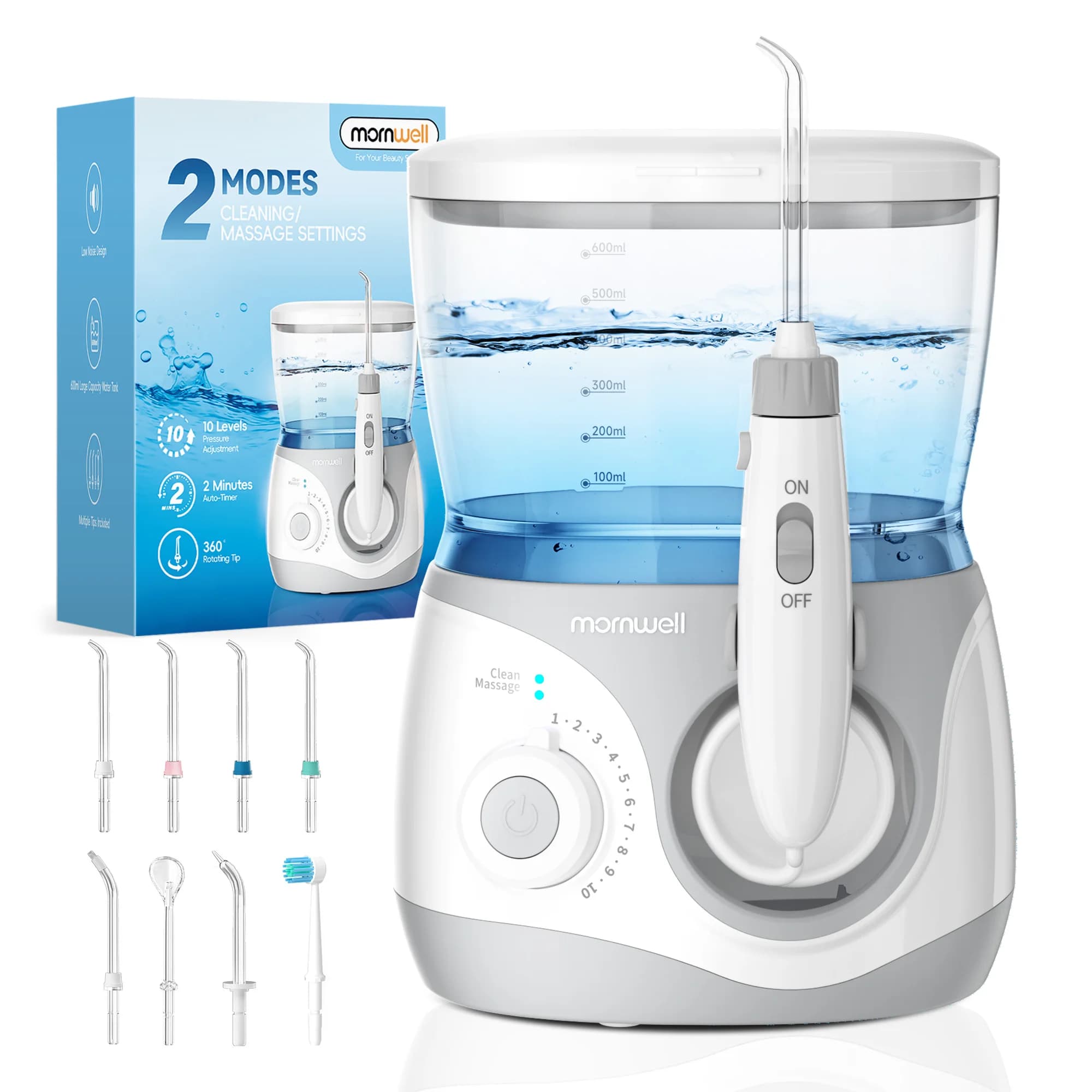 Wasserflosser für zu Hause, 10 einstellbare Druck, 600 ml großes Fassungsvermögen, 6 Heimmüsen, professionelle Munddusche für die Zahnreinigung