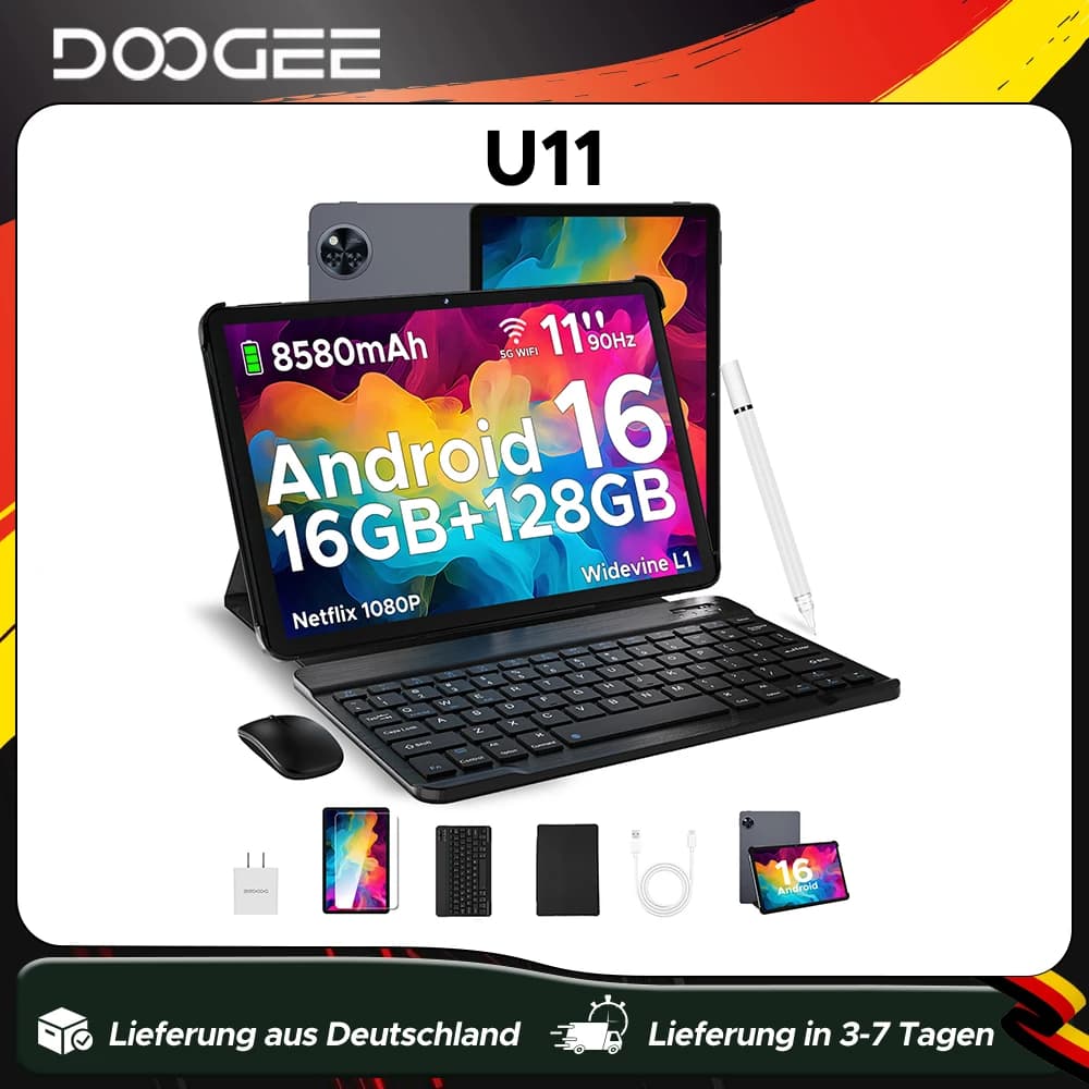 DOOGEE U11 Android 15 Tablet 11'' Ultra-Klares 90Hz Display 4GB RAM 128GB ROM 8580mAh Akku Dual-Lautsprecher Unterstützt Widevine L1