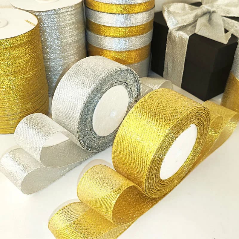22 Meter Rolle Gold Silber Glitzer Satinband Basteln Hochzeit Dekorative DIY Organza Zwiebeln Bänder Schleife Weihnachtsgeschenk Zubehör