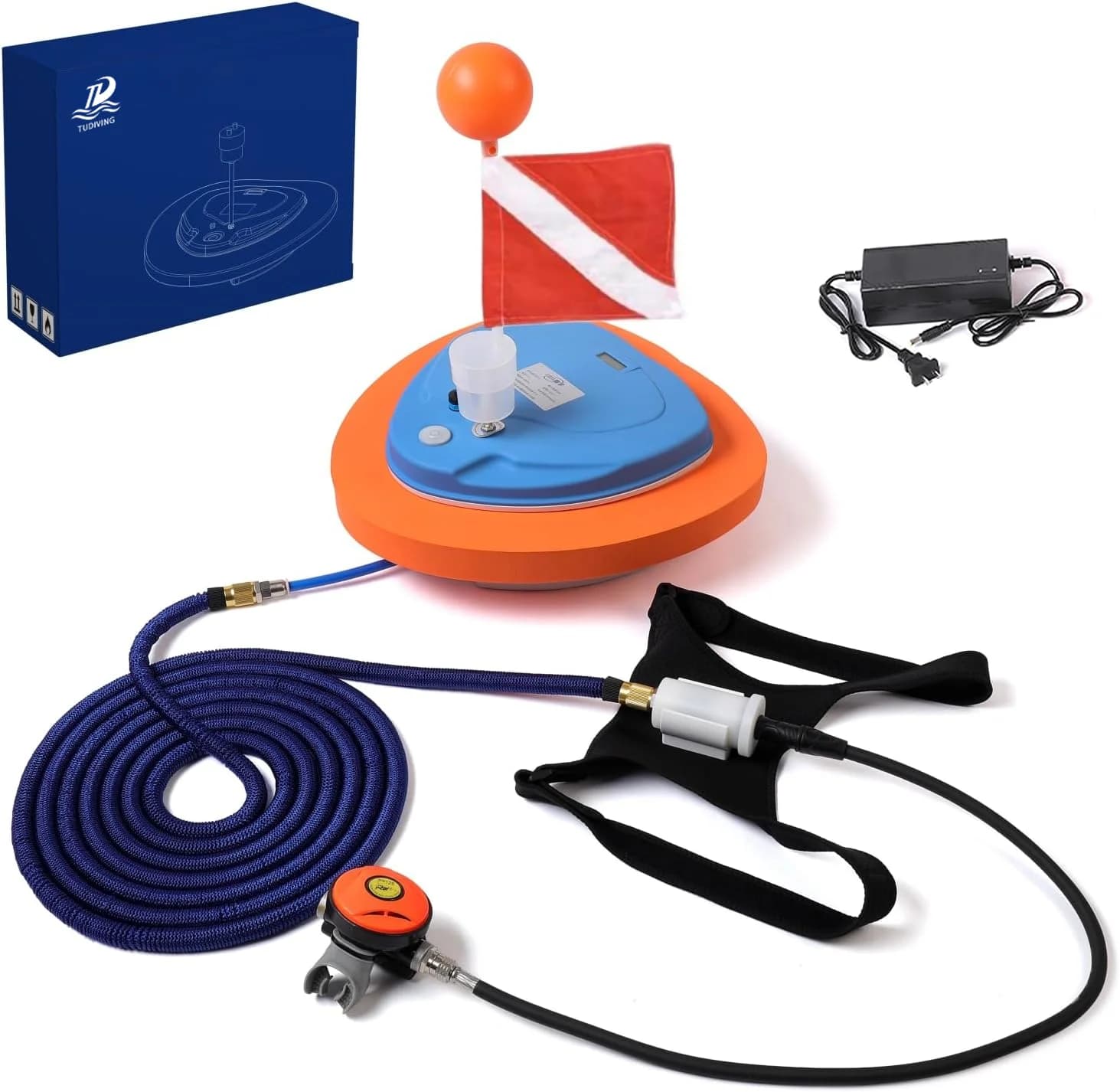 TUDIVING-Tauchventilator, wasserdichter, tragbarer, wiederaufladbarer Tauchbehälter mit Atemregler, Tauchausrüstung