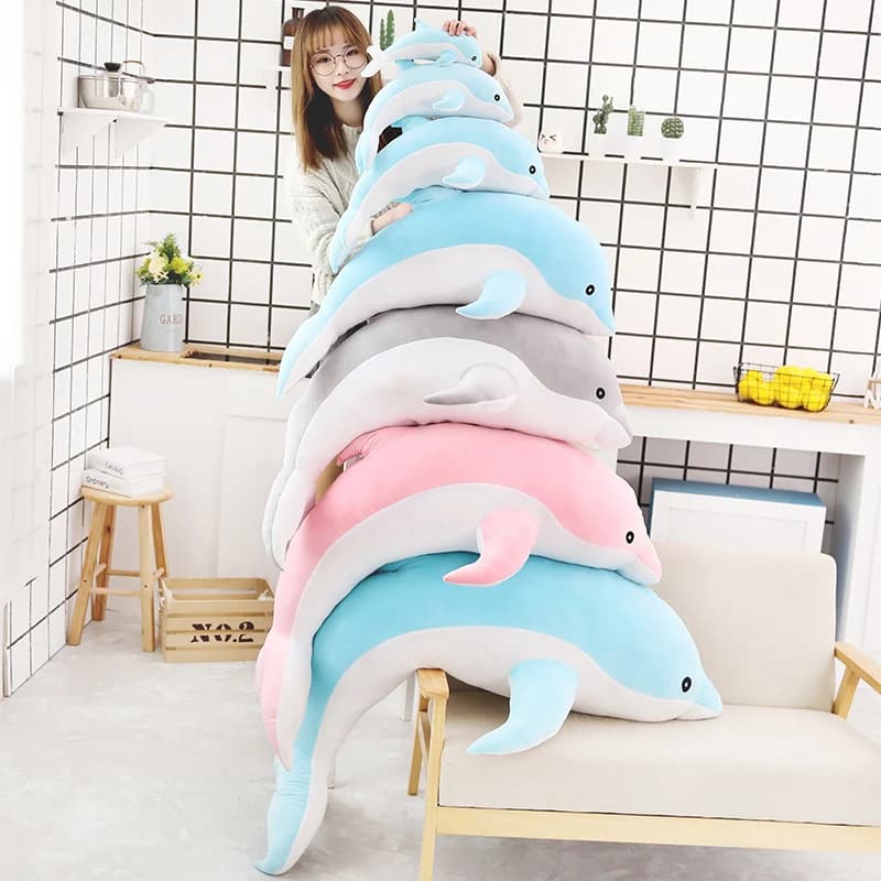 30–160 cm riesiges Delphin-Plüschtier, niedliches gefülltes Baumwoll-Tierkissen für Kinder, Kinder, Geburtstag, Weihnachtsgeschenk