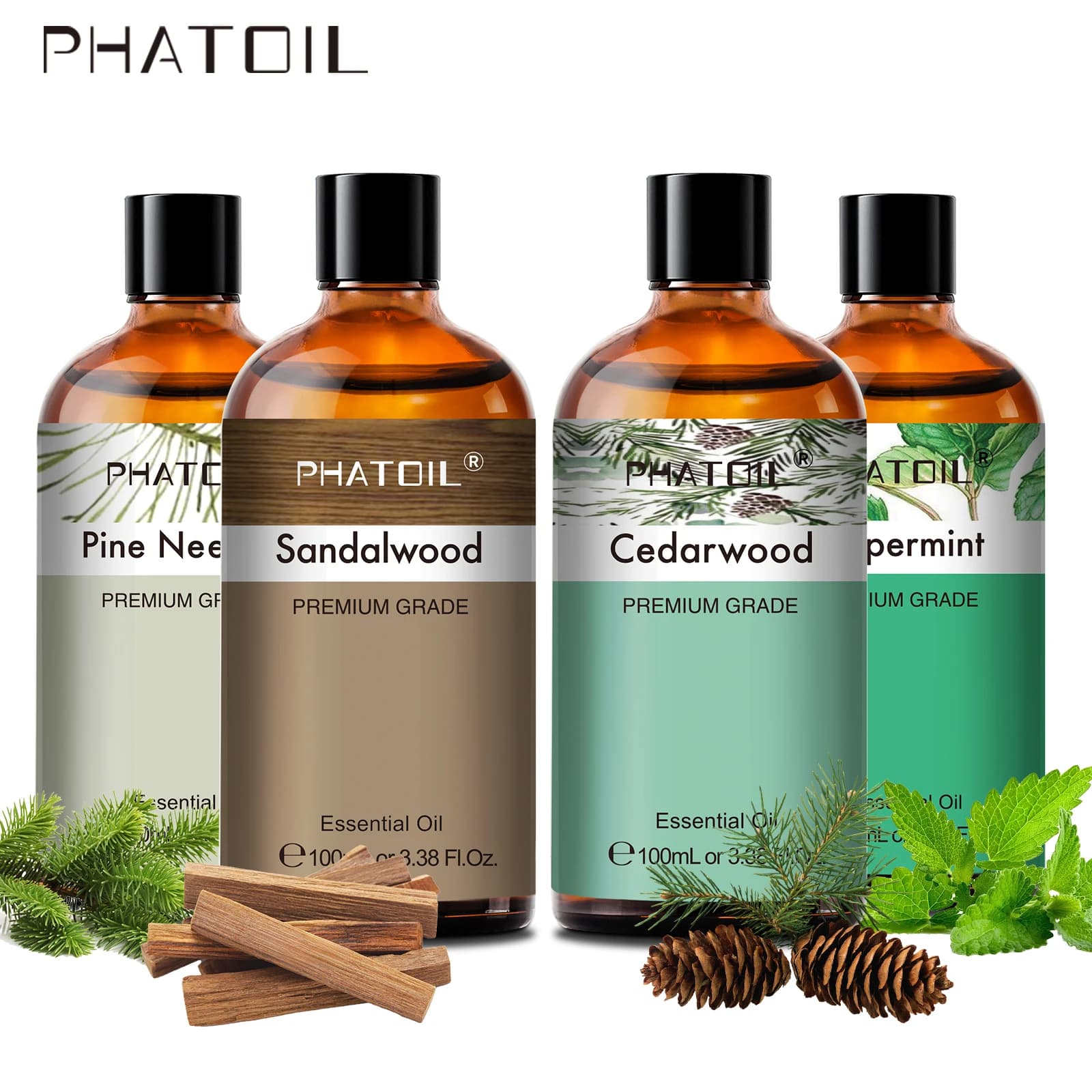 PHATOIL 100ml Premium Ätherisches Öl Sandelholz Lavendel Eukalyptus Pfefferminze Zitronengras Vanille Aromatherapie Ätherische Öle